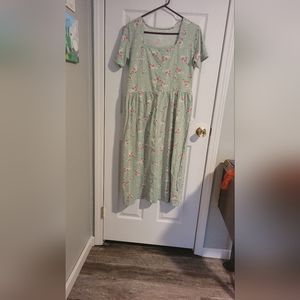 Women's sage green, floral, square neck dress